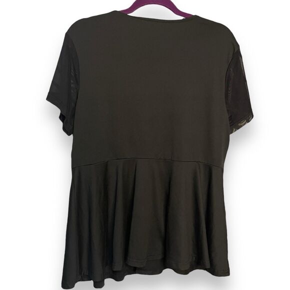 Shein Curve Peplum Blouse Women's 1X Black Casual Academia Sheer Sleeves V-Neck - Picture 3 of 9